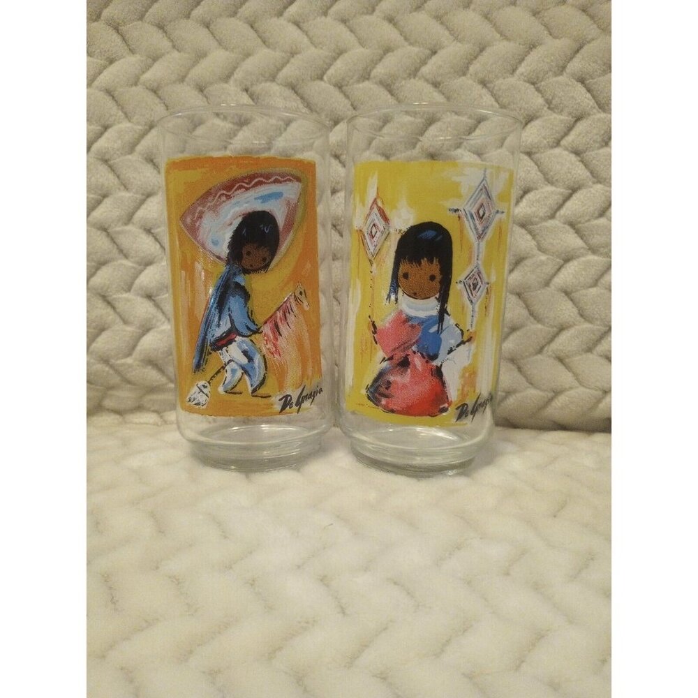 Ted De Grazia Set Of 2 Vintage Drinking Glasses